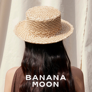 bananamoon奢品假两顶_经典boater手工草帽JIN口蕉麻+宝草平沿帽