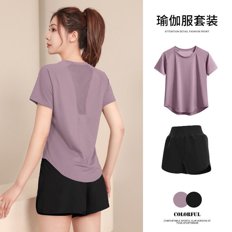 速干防走光女健身套装三分裤夏款图片