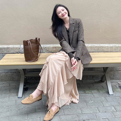 高端小资精致西装外套半身裙套装