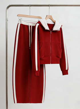 运动套装女2026超火一整套冬装红色新年穿搭加绒加厚卫衣两件套潮
