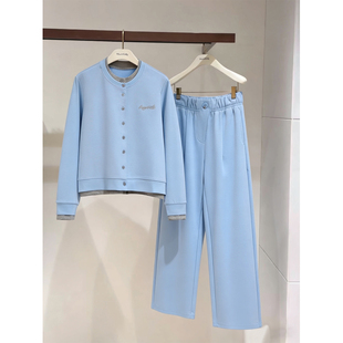 2026超火减龄套装蓝色高级感假两件卫衣休闲运动阔腿裤两件套春季