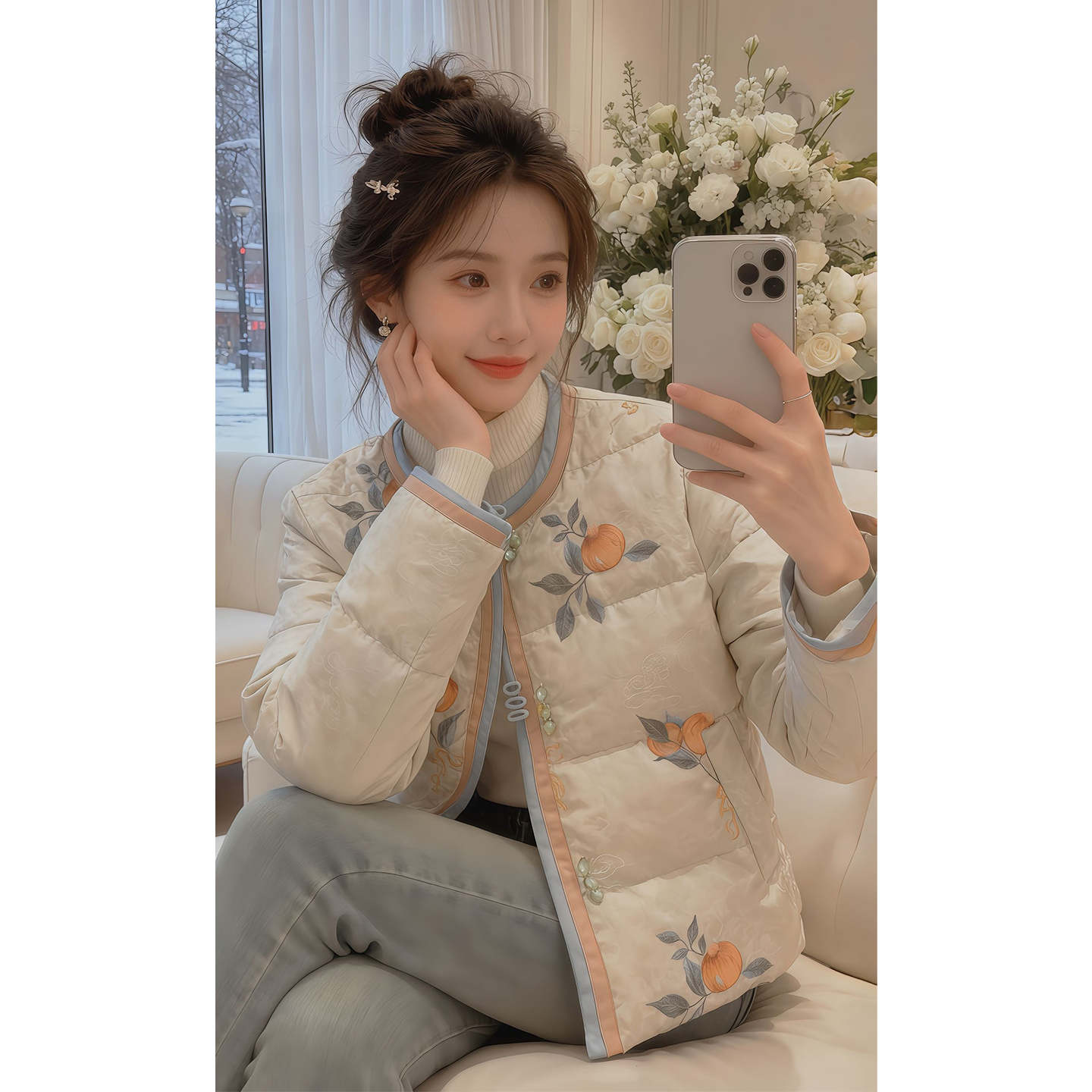 加厚羽绒棉服外套国风刺绣设计感