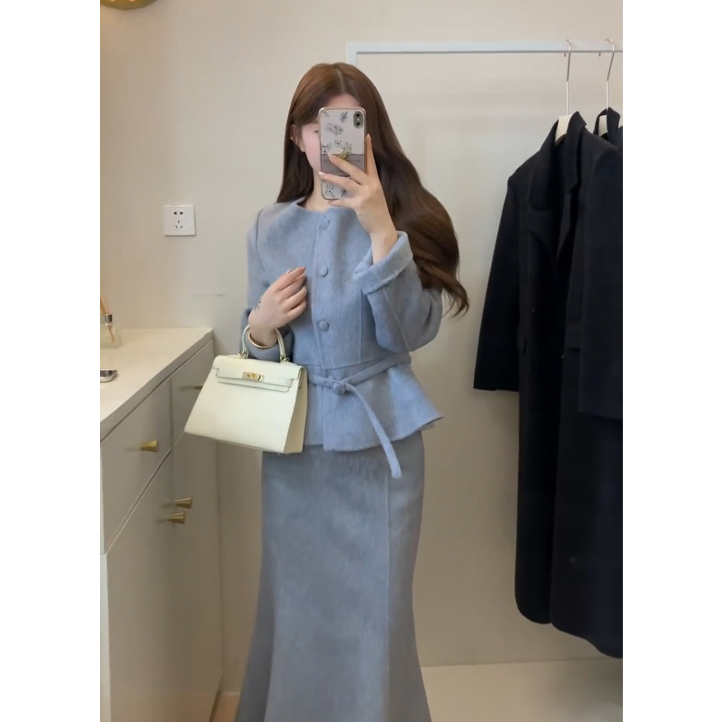 巨好看的小香风毛呢套装裙贵气感