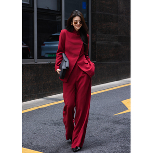 新中式国风春季新款一整套高端御姐气质大方得体红色盘扣西装套装