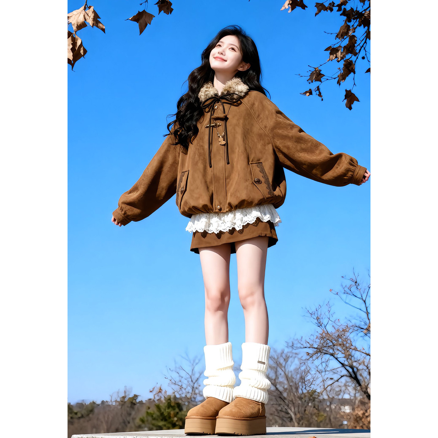 2025新款女韩系穿搭小个子复古毛领高级感夹棉外套超好看冬裙套装,女装/女士精品,时尚套装,淘宝优惠券,粉丝福利购,淘宝优惠卷