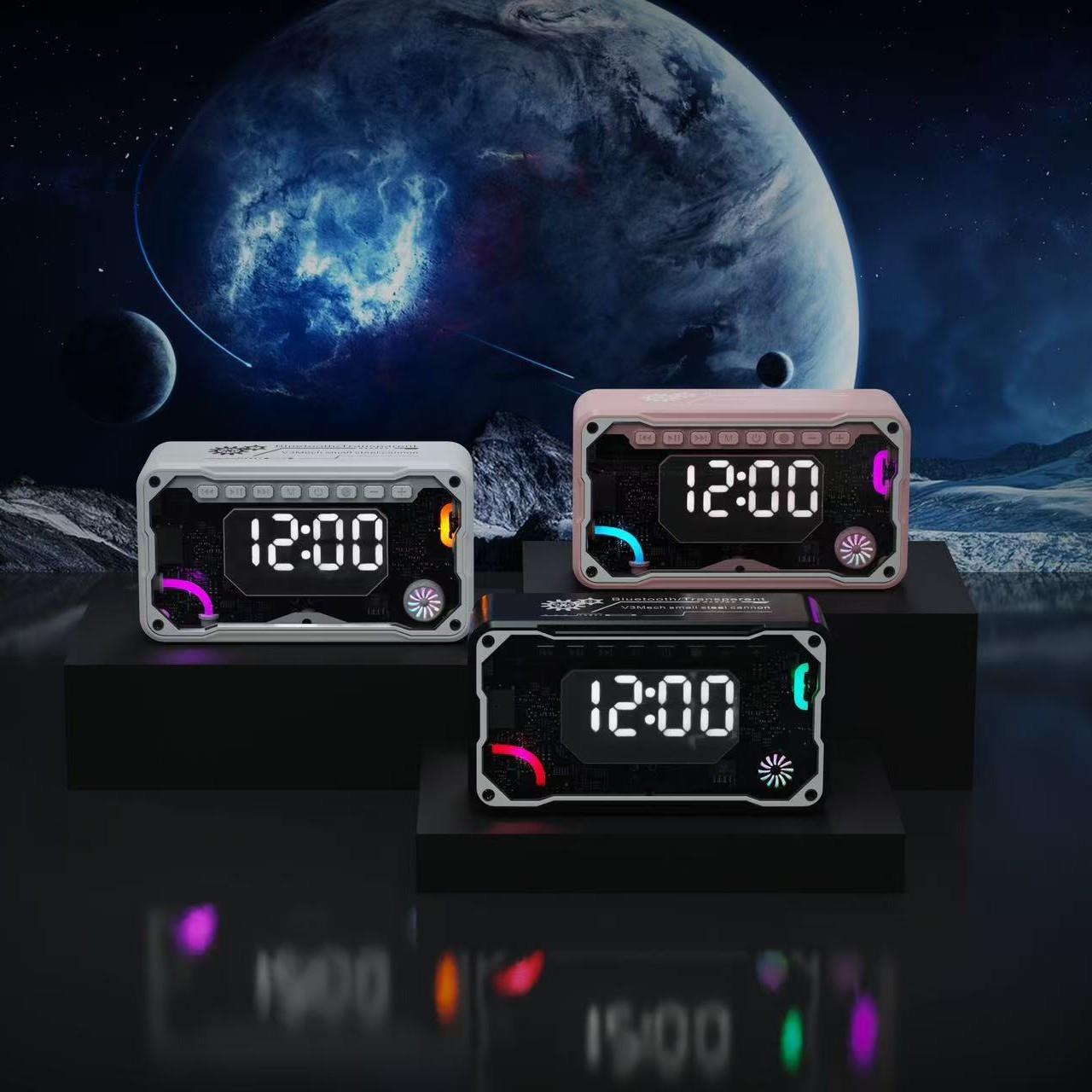 V3透明机甲RGB灯光便携式桌面闹钟音响小钢炮蓝牙音箱礼