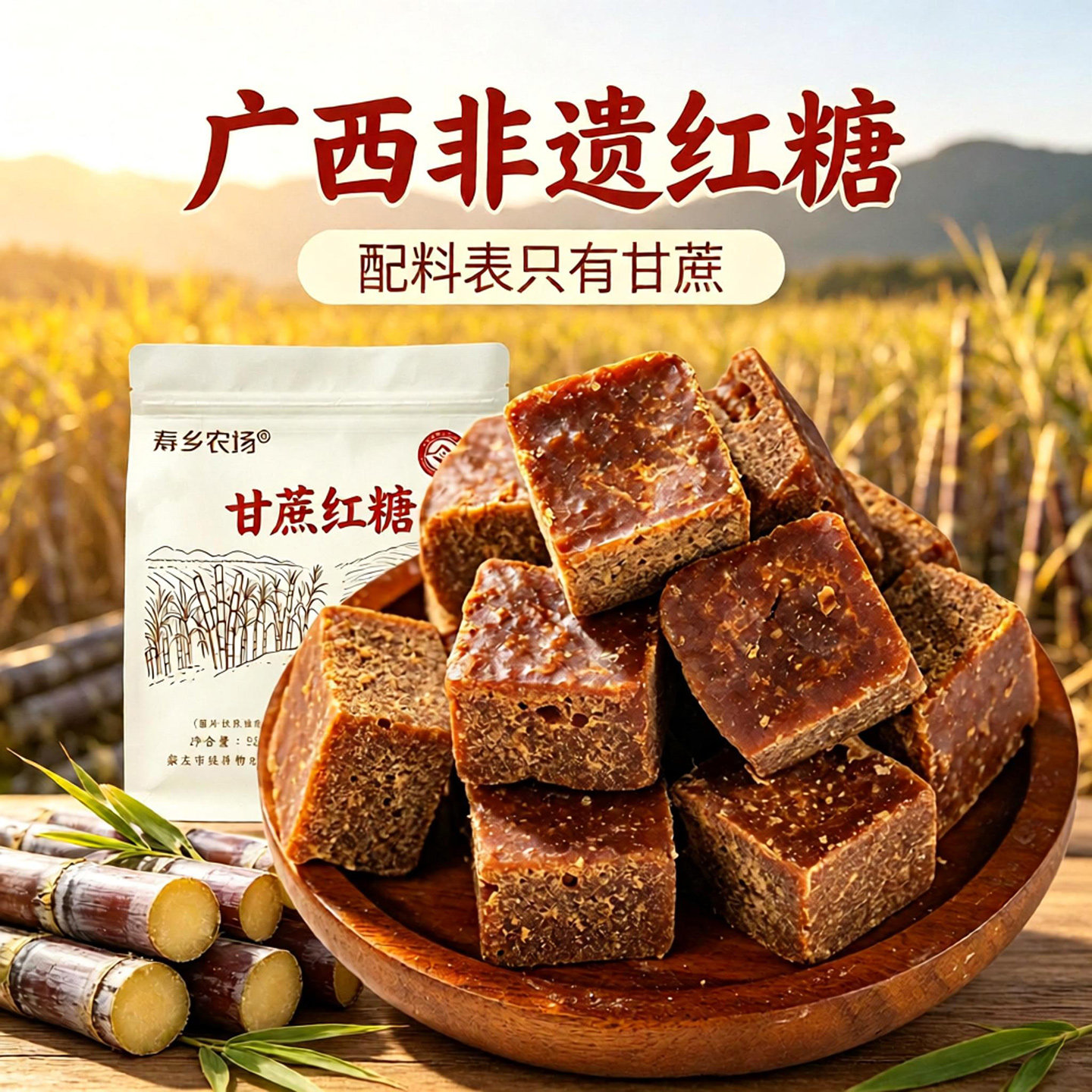 广西非遗甘蔗红糖500g古法手工纯原汁甘蔗老红糖月子冲饮土红糖