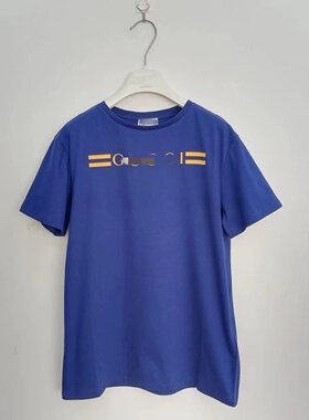 gc 26新款 男女童 蓝色短袖印花T恤 可亲子