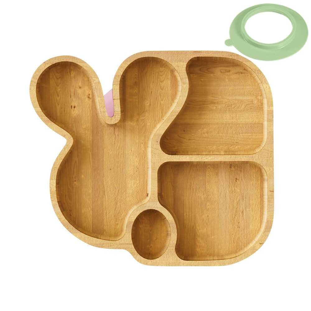 竹制宝宝辅食可爱动物造型分隔餐盘一体式竹盘吸盘碗叉勺儿童训练