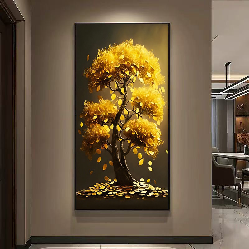 现代轻奢玄关发财树装饰画
