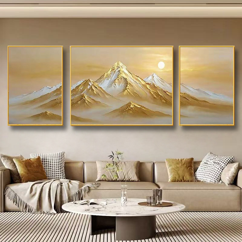 轻奢背靠金山客厅挂画沙发背景画