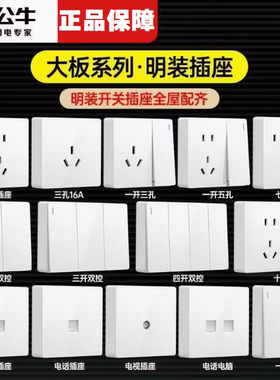 公牛明装86型五孔电源插座新品