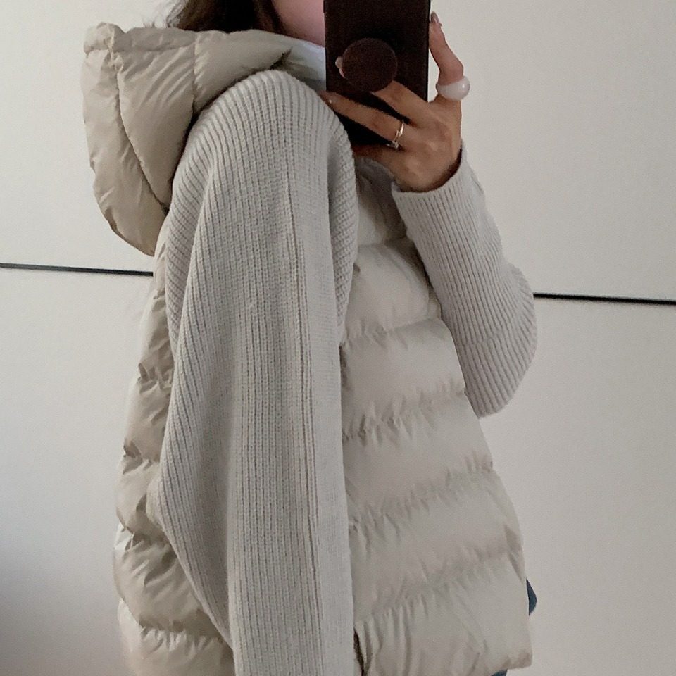 实拍轻薄针织毛衣袖拼接羽绒棉服女短款假两件2025冬季新款外套