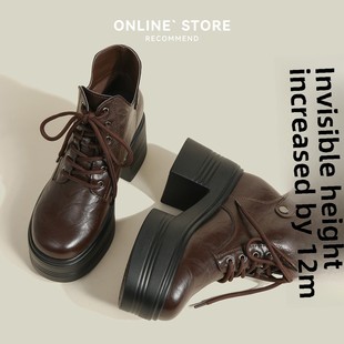 内增高12cm小个子马丁靴女款 3233 春秋单靴厚底英伦风棕色短靴小码