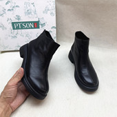 靴女春秋新款 舒适软底时装 百田森撤柜正品 真皮后拉链短靴 SON
