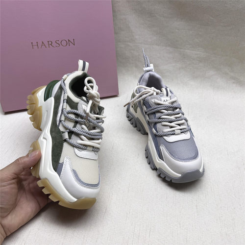 Harson/哈森正品撤柜时尚厚底舒适休闲老爹鞋女新款织物系带单鞋