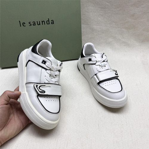 le saunda/莱尔斯丹5M正品厚底增高魔术贴休闲板鞋女新款牛皮单鞋