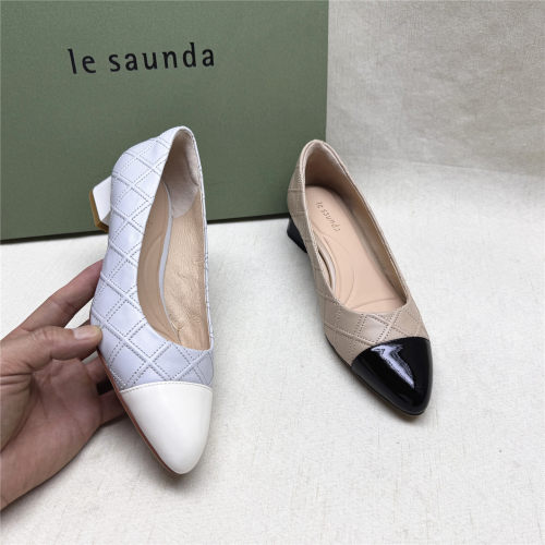le saunda/莱尔斯丹5M正品撤柜通勤粗跟时装鞋女春新款羊牛皮单鞋