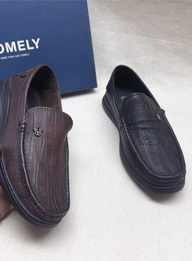 comely/康莉撤柜时尚舒适软底圆头豆豆男鞋新款牛皮套脚单鞋