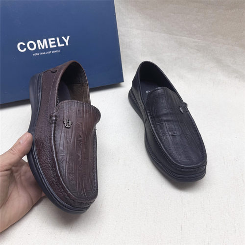 comely/康莉正品撤柜时尚舒适软底圆头豆豆男鞋新款牛皮套脚单鞋