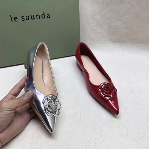le saunda/莱尔斯丹5M正品撤柜法式低跟尖头时装女鞋新款牛皮单鞋