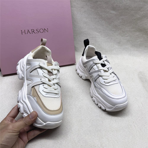 Harson/哈森正品撤柜厚底轻便舒适休闲老爹鞋女新款织物系带单鞋