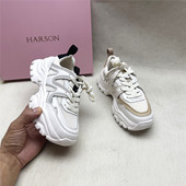 撤柜时尚 厚底休闲老爹鞋 女春秋新款 哈森品牌正品 织物镂空系带单鞋