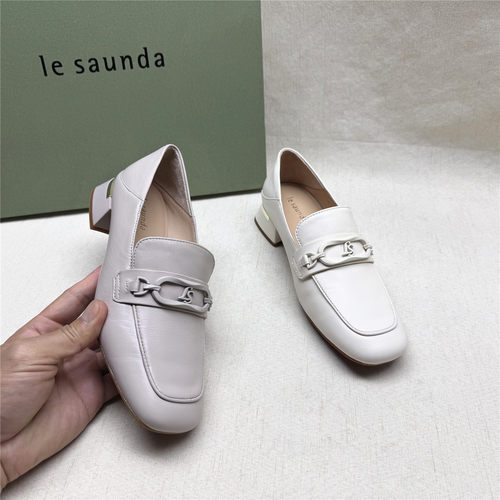 le saunda/莱尔斯丹5M正品撤柜百搭粗跟舒适乐福鞋女新款羊皮单鞋
