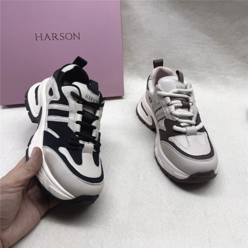 Harson/哈森正品撤柜厚底舒适休闲老爹鞋女鞋秋新款织物复合单鞋