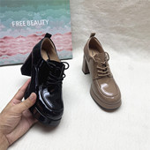 百搭粗跟防水台圆头时装 鞋 女秋新款 自由姿色撤柜正品 系带深口单鞋