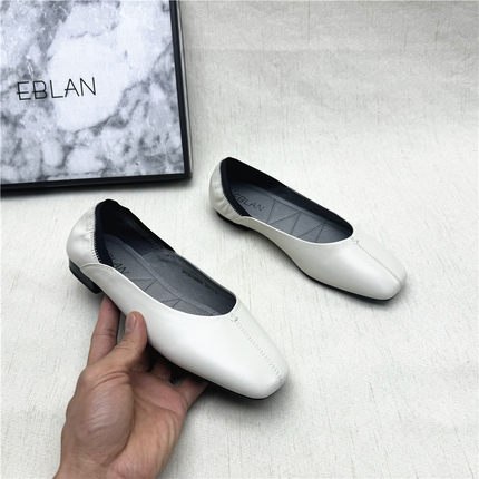 EBLAN/伊伴撤柜正品时尚拼色方头低跟女鞋春夏新款真皮软底单鞋子
