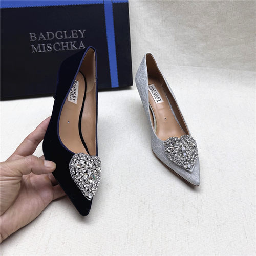 美国高奢品牌Badgley Mischka爱心水钻尖头高跟婚宴鞋女新款单鞋
