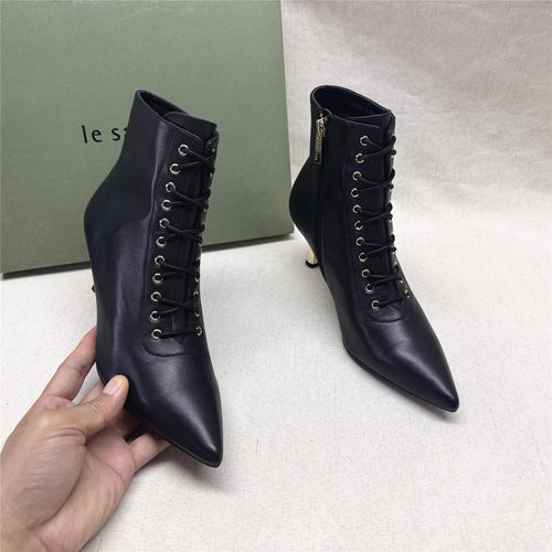 le saunda/莱尔斯丹正品撤柜尖头高跟时装靴女新款羊皮侧拉链短靴