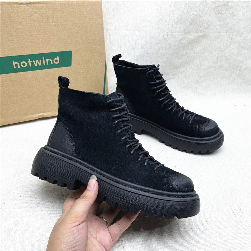 商场撤柜正品秋冬新款圆头厚底休闲交叉系带女短靴百搭时尚女短靴,女鞋,马丁靴,淘宝优惠券,粉丝福利购,淘宝优惠卷