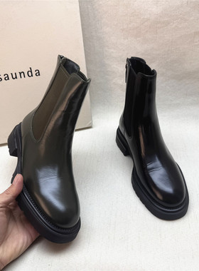 le saunda/莱尔斯丹正品撤柜英伦风时装靴女冬季新款牛皮加绒短靴