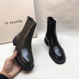 le saunda/莱尔斯丹撤柜英伦风时装靴女冬季新款牛皮加绒短靴