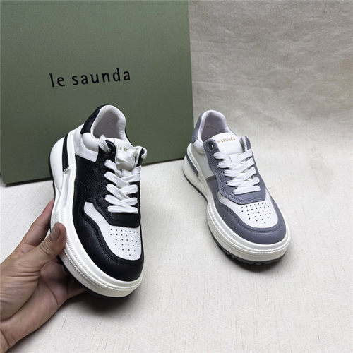 le saunda/莱尔斯丹5M正品厚底休闲熊猫小白板鞋女春新款牛皮单鞋