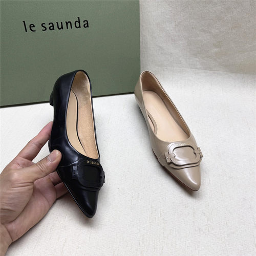 le saunda/莱尔斯丹5M正品撤柜时尚尖头方跟时装女鞋新款牛皮单鞋