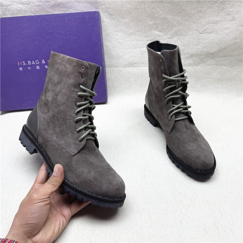 商场撤柜正品百搭方跟圆头马丁靴女春秋新款真皮交叉绑带短靴瑕疵