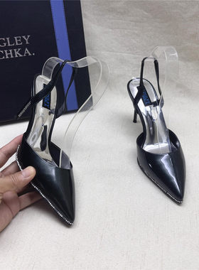 美国高奢品牌Badgley Mischka撤柜尖头高跟时装女鞋新款牛皮凉鞋