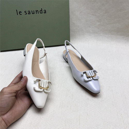 le saunda/莱尔斯丹5M正品撤柜低跟方头时装女鞋新款牛皮包头凉鞋