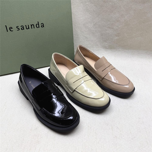 le saunda/莱尔斯丹5M正品撤柜英伦圆头低跟乐福鞋女新款牛皮单鞋