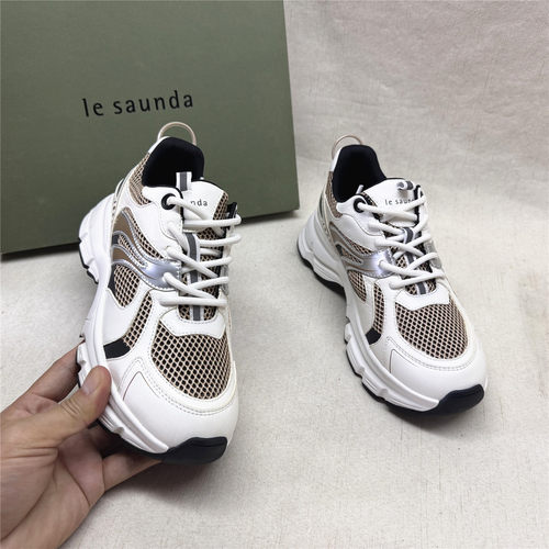 le saunda/莱尔斯丹正品舒适厚底休闲老爹鞋女秋新款织物牛皮单鞋