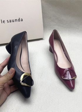 le saunda/莱尔斯丹撤柜正品百搭粗跟尖头时装鞋女一脚蹬真皮单鞋