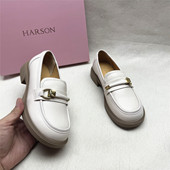 哈森品牌正品 真皮一脚蹬乐福鞋 撤柜百搭方跟休闲小皮鞋 女春秋新款