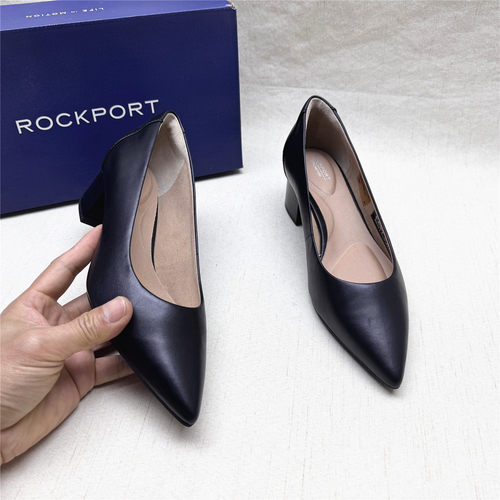 Rockport/乐步撤柜正品时尚尖头粗跟舒适时装鞋女春新款牛皮单鞋W