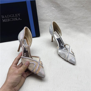Badgley Mischka百吉利米西卡水钻网纱婚宴鞋女春夏新款织物凉鞋