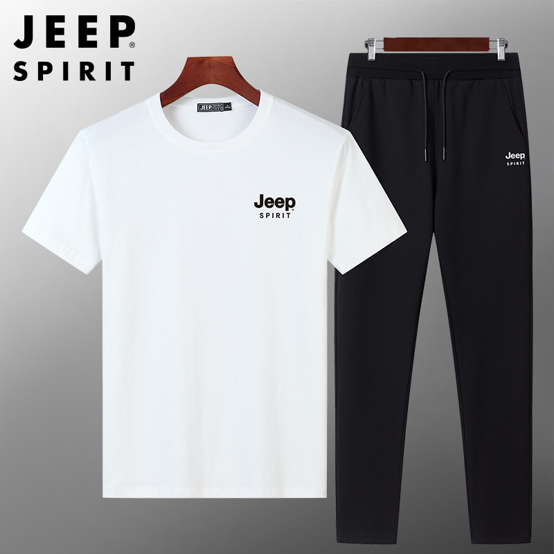 JEEP SPIRIT男士夏季短袖套装宽松休闲两件套长裤运动装90106104