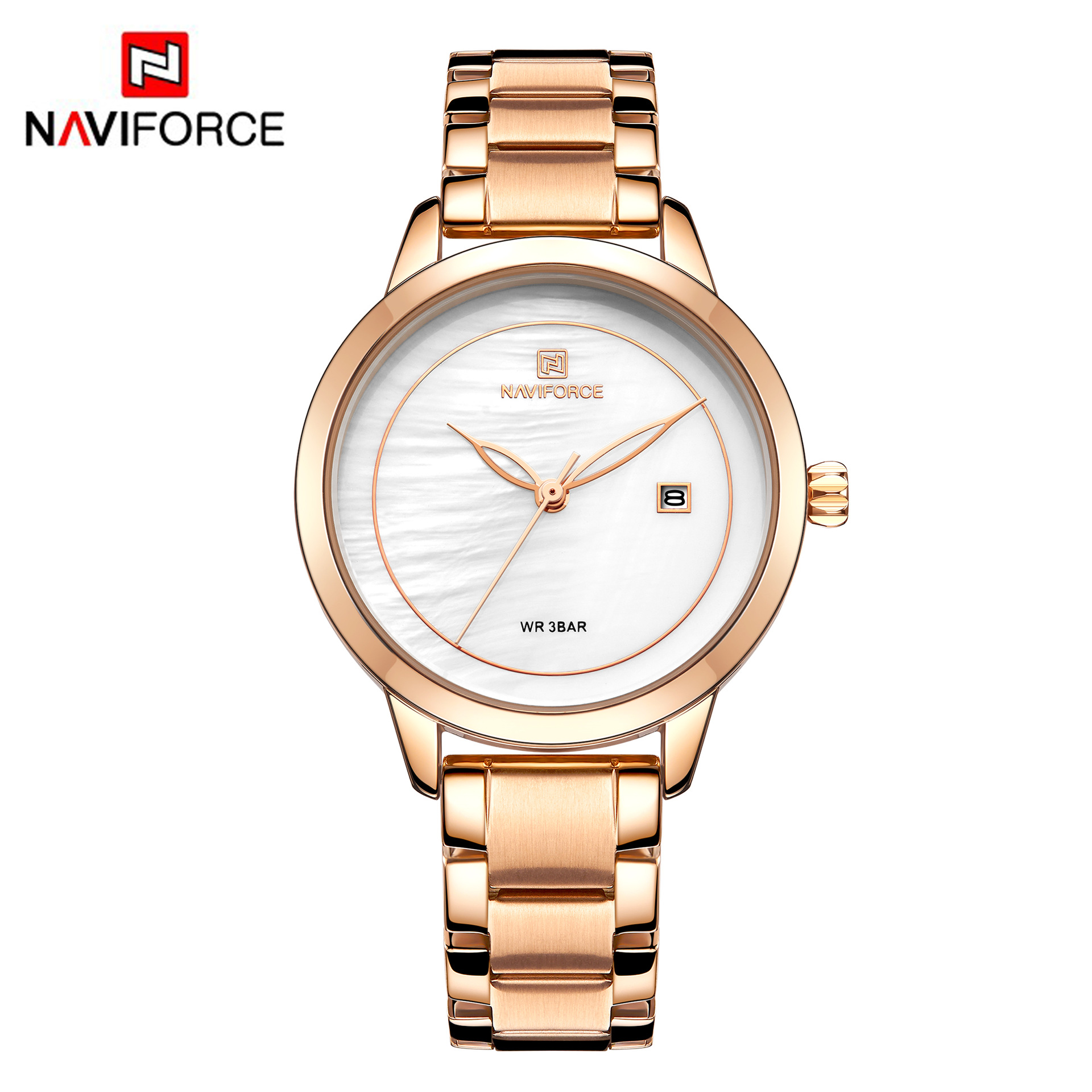 NAVIFORCE/领翔5008女士手表 防水时尚女表石英表 钢带日历手表
