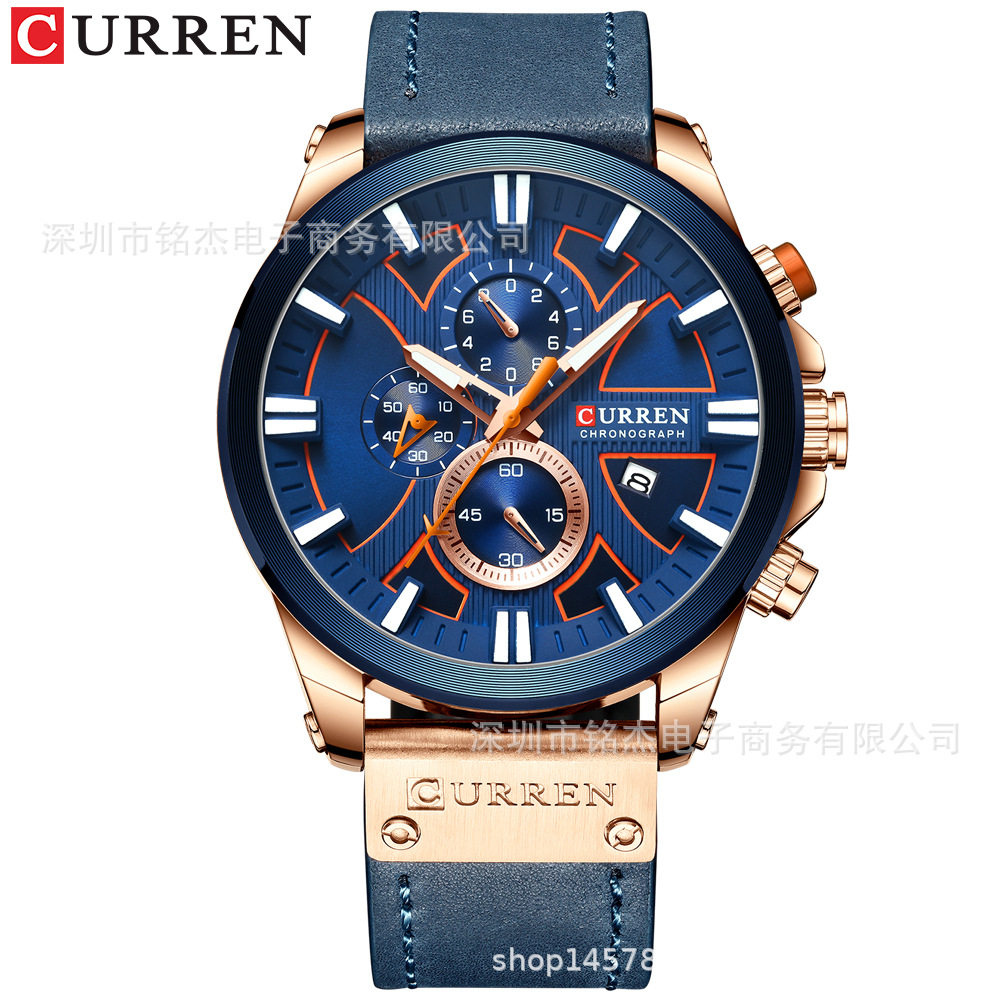 石英表士皮带腕表六针多功能表curren卡瑞恩8346时尚简约防水男